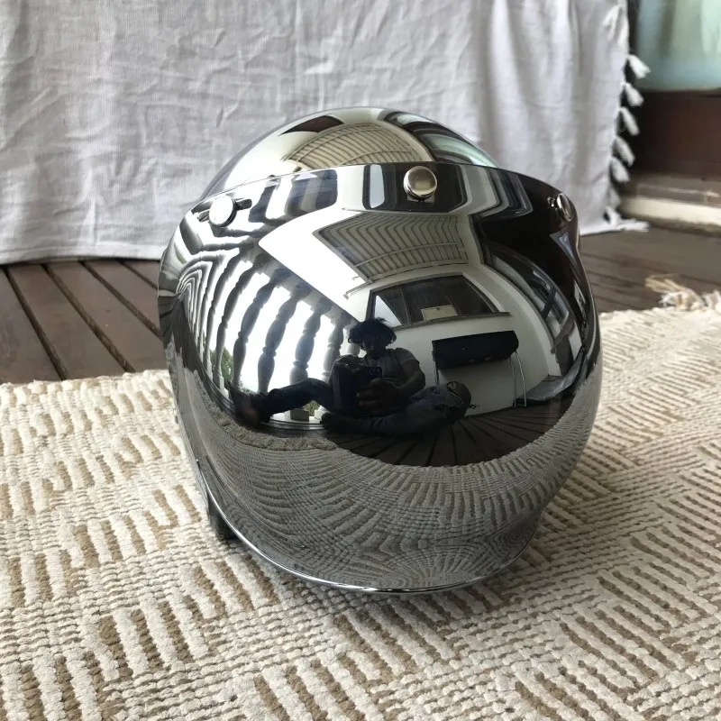 Vintage Open Face Retro Helmet - ミラーシルバークロームオートバイオープンフェイス男性女性カスコヴィンテージスクータージェットレトロヘルメットパレモトパラCE DOT