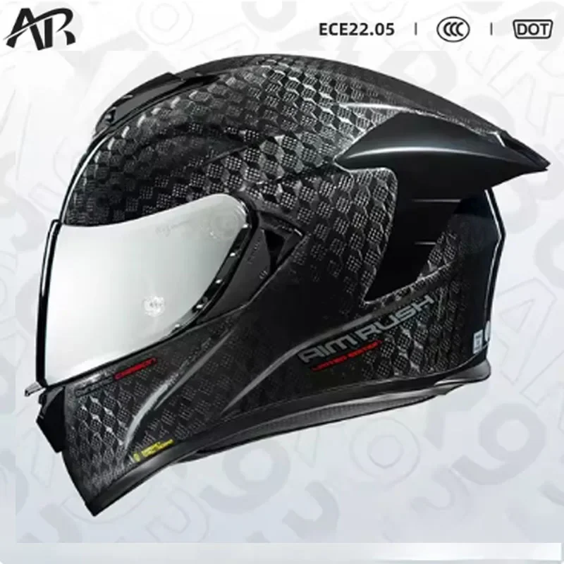Carbon Fiber Lightweight Motorcycle Helmet - カーボンファイバーバイクヘルメット,フルフェイスプロテクション,ダブルレンズ,ドット承認済み,12k