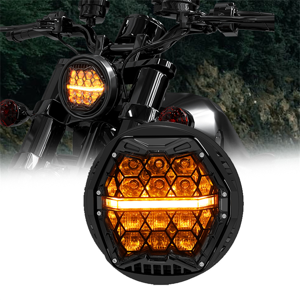 Universal Motorcycle Led Headlight Projector - 5.75インチ ラウンド LED プロジェクションヘッドライト E24 ホワイト/アンバー