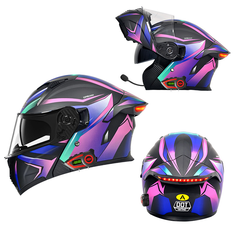 Modular Flip Up Motorcycle Helmet Dot Approved - DOT規格適合 モジュラーヘルメット ダブルバイザー Bluetooth搭載 ABS製 LEDテールライト付き