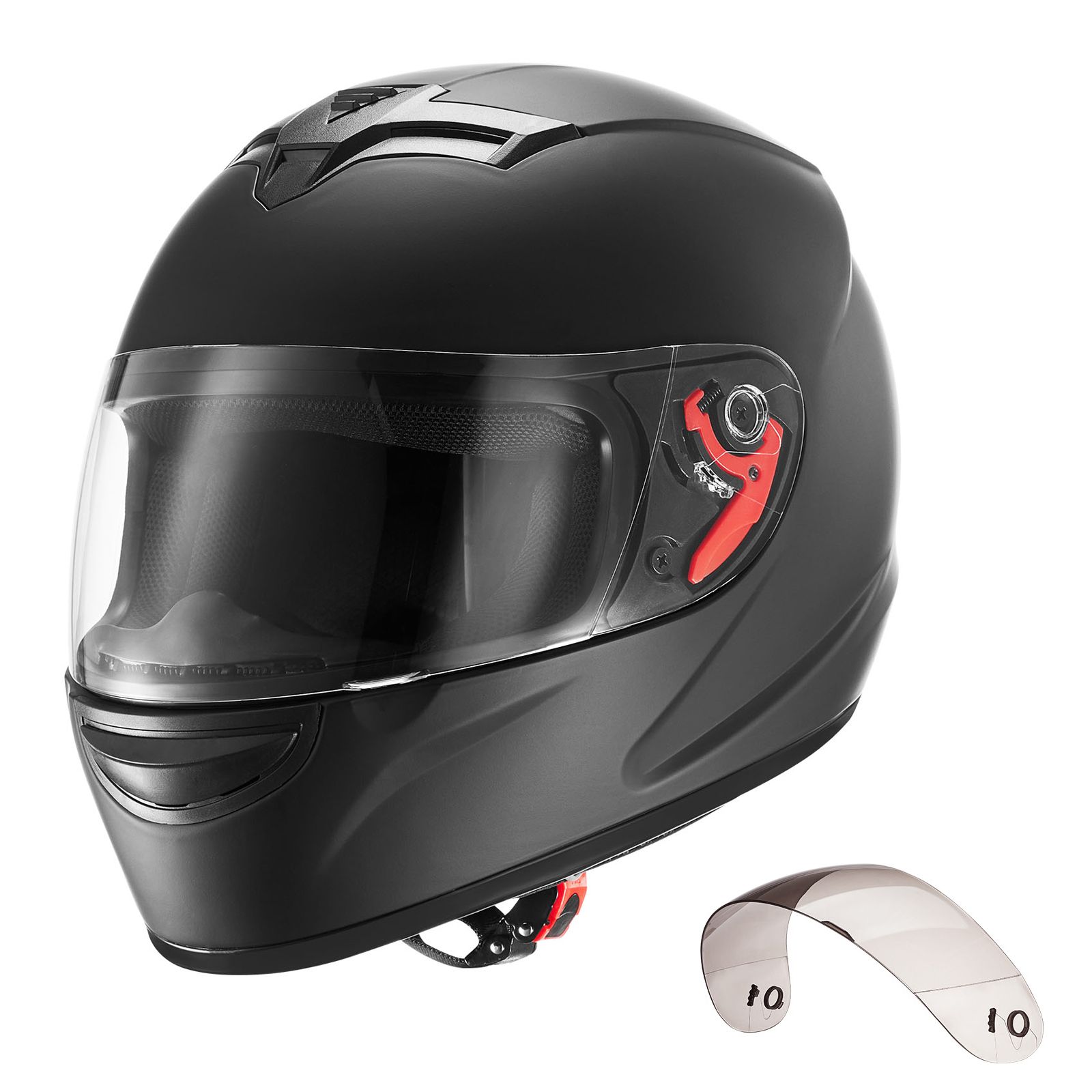Dual Visor Motorcycle Racing Helmet - オートバイヘルメット、フルフェイス、大人用モトクロスダートバイクヘルメット、着色＆クリアデュアルバイザー付き、男性＆女性用取り外し可能なライナー付きモーターバイクレーシングストリートヘルメット、DOT承認済み（マットブラック、L）