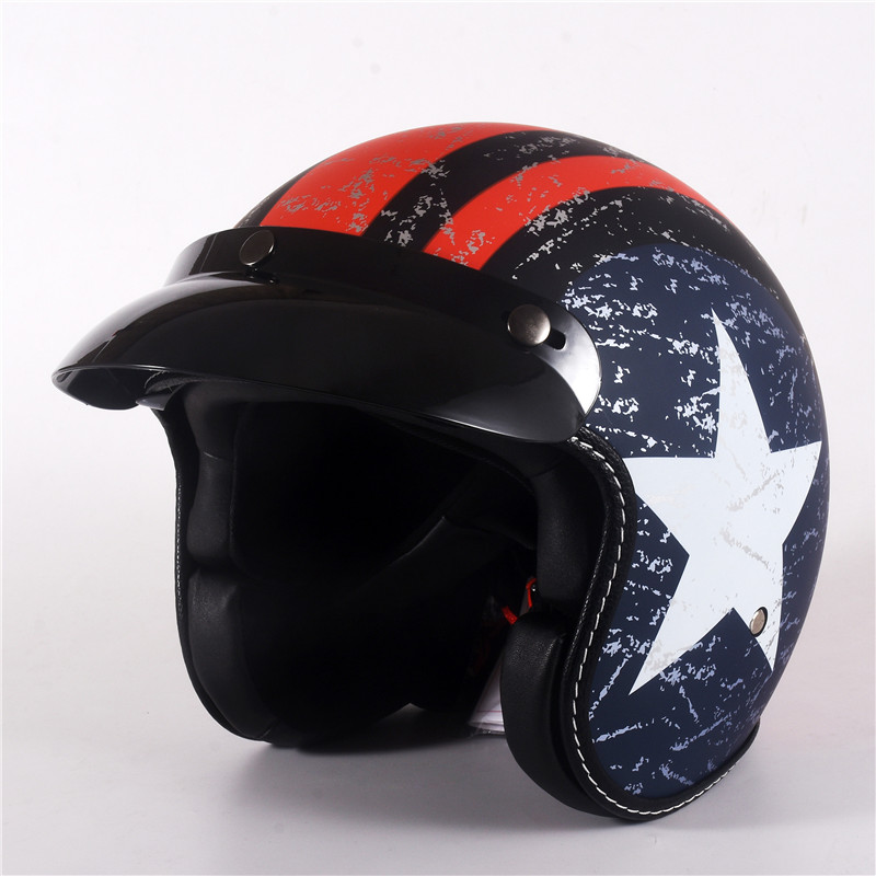 Vintage Open Face Retro Helmet - ハーフフェイス-レトロなオートバイのヘルメット,レトロなドイツのカフェレーサー,クルーザー,チョッパー,マットブラック