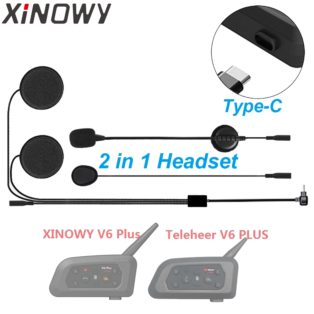 Universal Motorcycle Helmet Intercom Headset - Type-Cイヤホンスピーカーアクセサリー デュアルマイク Teleheer V6 Plus T6