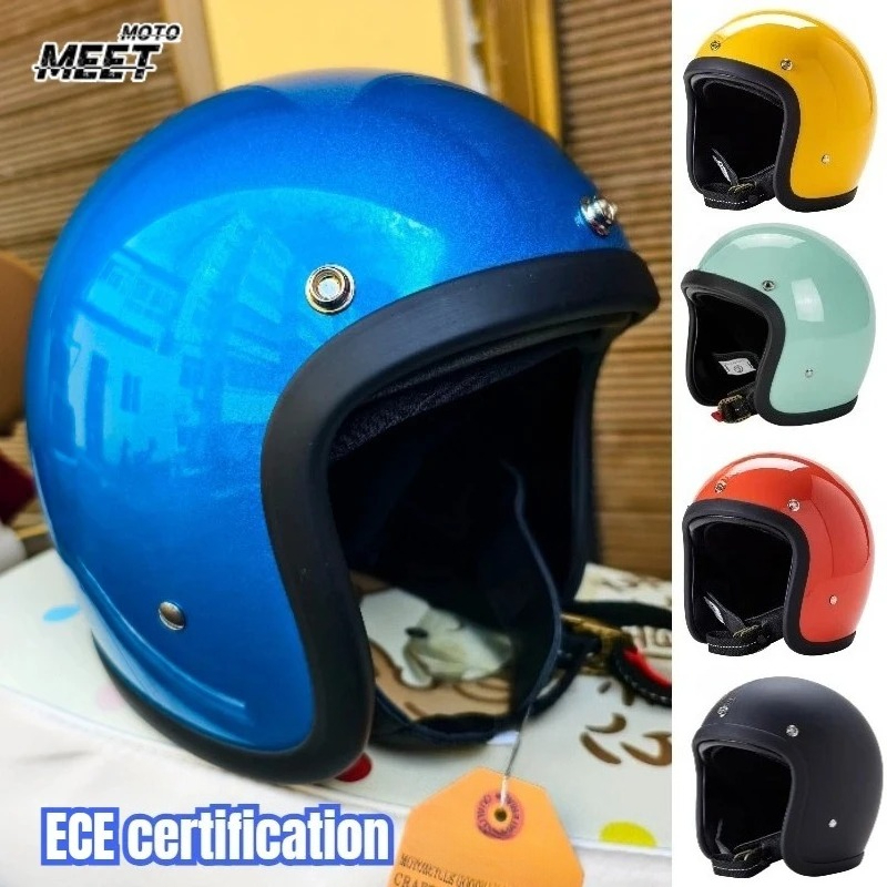Vintage Open Face Retro Helmet - 日本韓国スタイルオープンフェイスオートバイヘルメットヴィンテージ500TXファイバーグラスレトロスクーター乗馬3/4ジェットカスコモトカパセテ