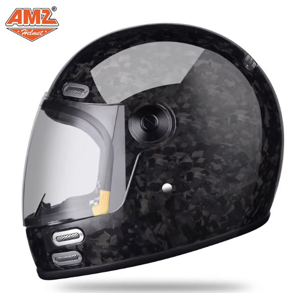 Carbon Fiber Lightweight Motorcycle Helmet - 高強度軽量カーボンファイバーバブルレンズフルフェイスヘルメット、レトロクルージングバイクレース用保護ヘルメット