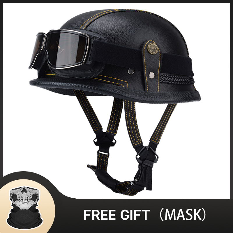 Vintage Open Face Retro Helmet - ドイツハーフヴィンテージヘルメットクラシックオープンフェイスオートバイヘルメットレトロスタイルクルーザーチョッパー用DOT認定軽量耐久性