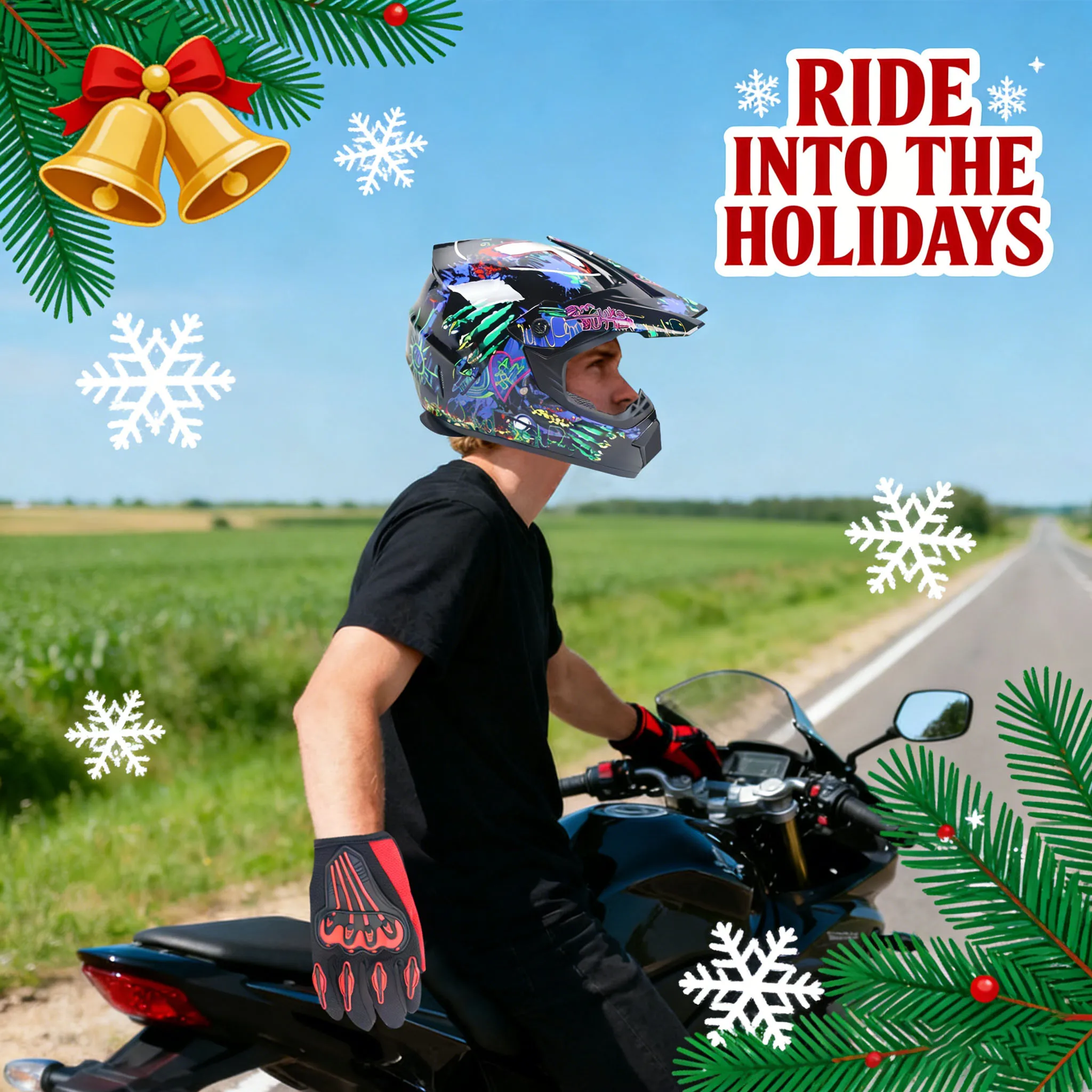 Off Road Motocross Helmet Goggles Set - モトクロスヘルメットキット、オートバイヘルメットフルフェイスセットサイズM、ダートバイク、ATV、オフロード用ゴーグル付き、クリスマスセール