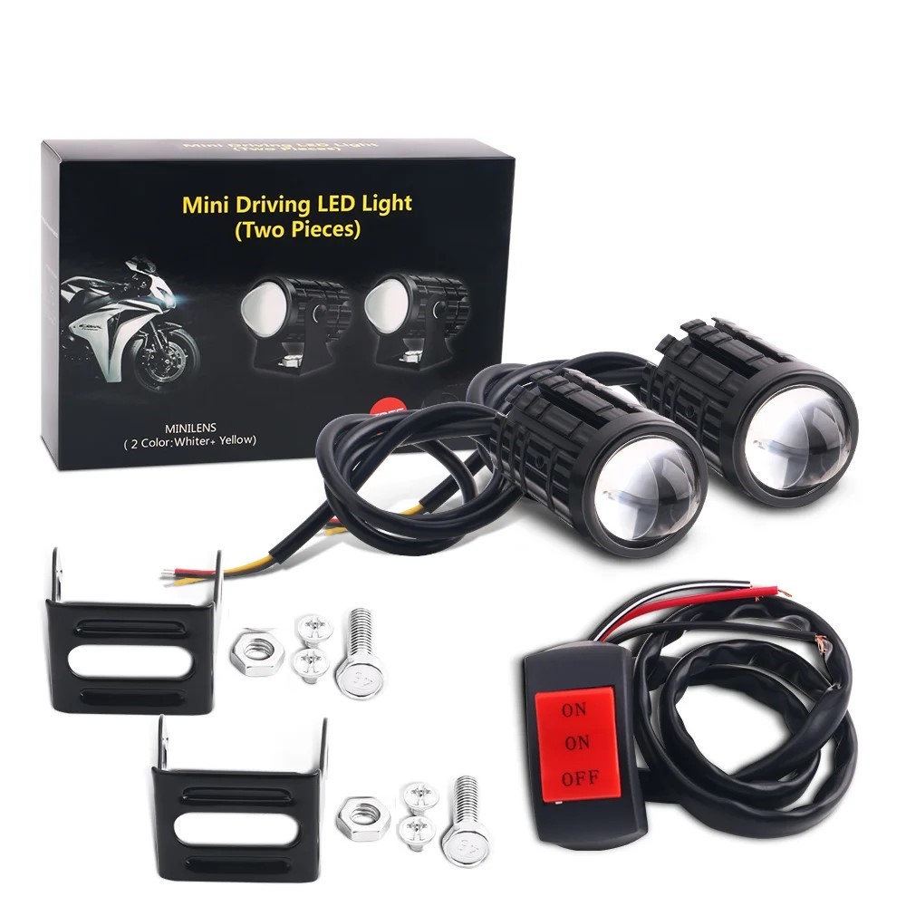 Universal Motorcycle Led Headlight Projector - ユニバーサルオートバイ LED ヘッドライトプロジェクターレンズデュアルカラー ATV スクーター駆動ランプフォグライト補助スポットライトランプ