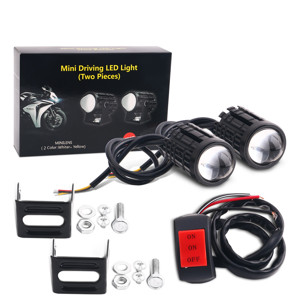 Universal Motorcycle Led Headlight Projector - 二輪車用ユニバーサルLEDヘッドライト,スクーター用駆動ランプ,フォグライト,補助プロジェクターレンズ,デュアルカラー,2個