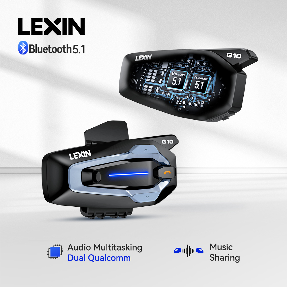 Universal Motorcycle Helmet Intercom Headset - NEW-LEXIN G10 バイク用ヘルメットインターコム、8人同時接続対応デュアルクアルコムBluetooth 5.1インターコム、パラレルオーディオ-インターコムおよびストリームミュージック