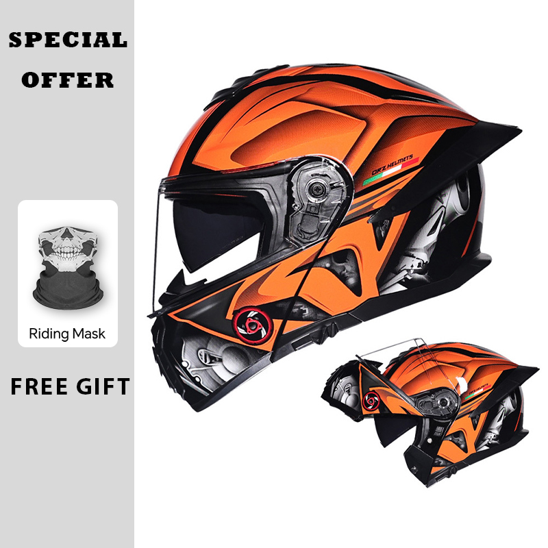 Dual Visor Motorcycle Racing Helmet - オートバイフリップアップヘルメット ダブルバイザー ラージテール 四季対応 DOT規格 フリップアップフルフェイスヘルメット