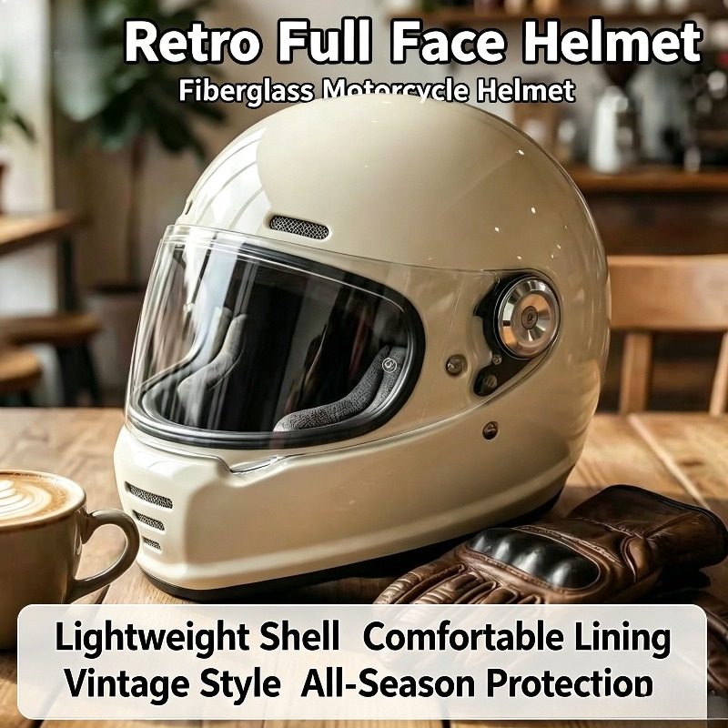 Carbon Fiber Lightweight Motorcycle Helmet - カーボンファイバーレトロヘルメット オートバイフルフェイスヘルメット ファイバーグラスクルーズヘルメット 軽量ハウジング