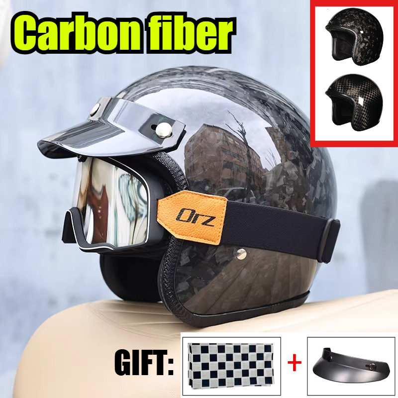 Carbon Fiber Lightweight Motorcycle Helmet - 2026年カーボンファイバーヴィンテージヘルメット、オートバイヘルメット、3/4オープンフェイスヘルメット、軽量で通気性のある四季兼用ユニセックスヘルメット