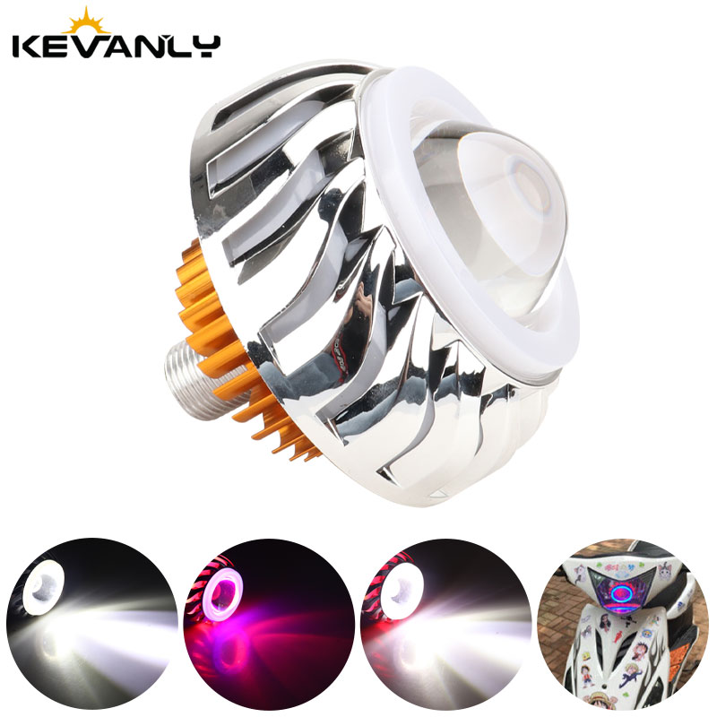 Universal Motorcycle Led Headlight Projector - ハロウィーンやオートバイ用の悪魔のようなヘッドライト,ダブルLED天使のランプ,プロジェクターレンズ,高低ビーム,ストロボライト,1個