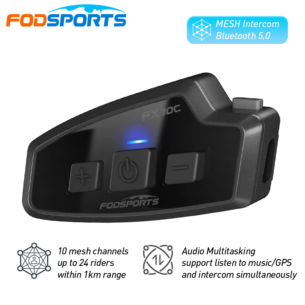 Universal Motorcycle Helmet Intercom Headset - Fodsports-オートバイ用のBluetoothヘッドセット,ヘルメット用の通信デバイス,ハンズフリーキット,Bluetooth,ライダー,ワイヤレススピーカー,メッシュ,fx 10c