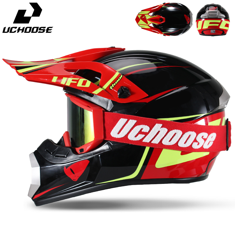 Off Road Motocross Helmet Goggles Set - Uchoose モトクロスヘルメットセット 大人用オフロードフルフェイスヘルメット ゴーグル付き ダートバイク ATV
