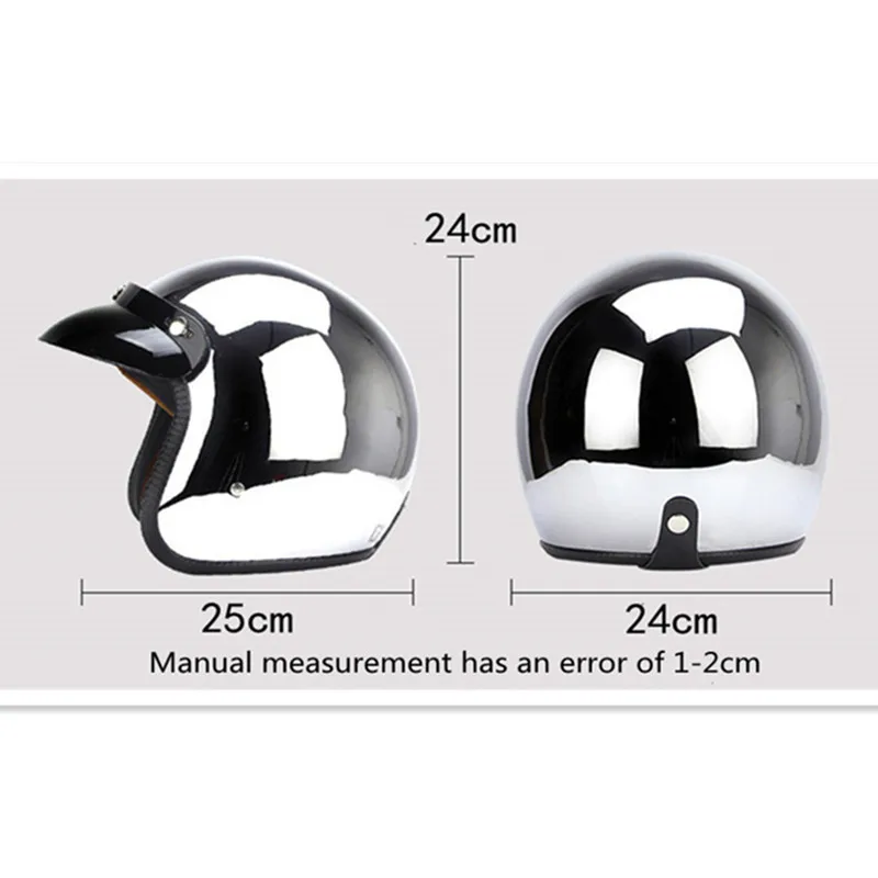 ミラーシルバークロームオートバイオープンフェイス男性女性カス - Vintage Open Face Retro Helmet のレビューと価格