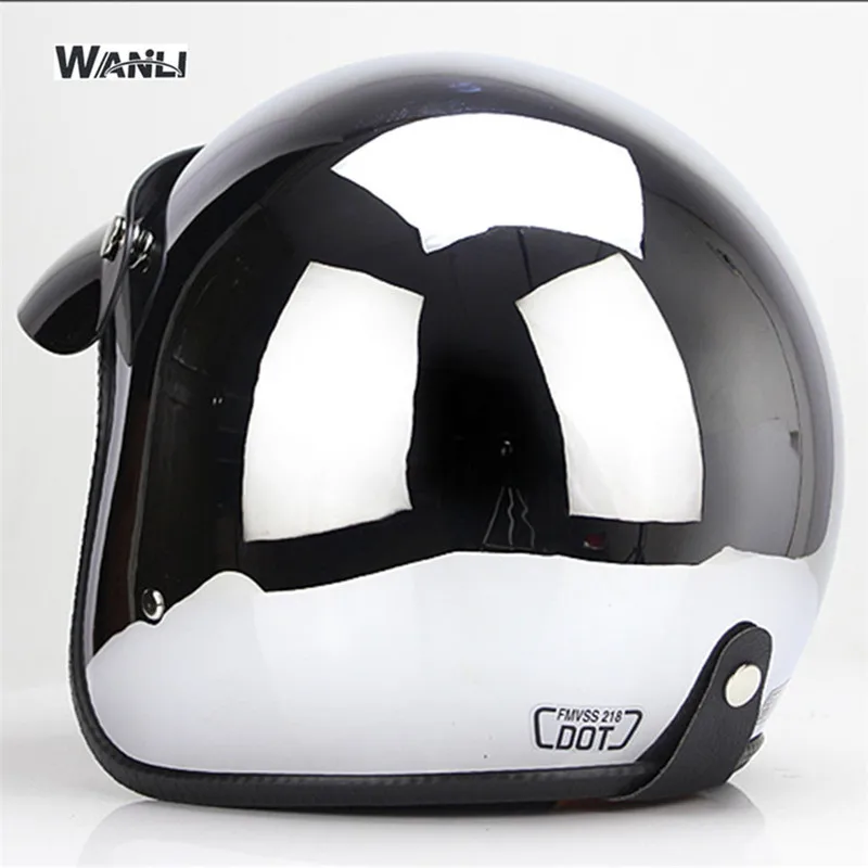 ミラーシルバークロームオートバイオープンフェイス男性女性カス - Vintage Open Face Retro Helmet のレビューと価格