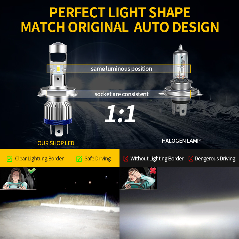H4 HS1 LED オートバイヘッドライト電球 H4 モト - Universal Motorcycle Led Headlight Projector のレビューと価格