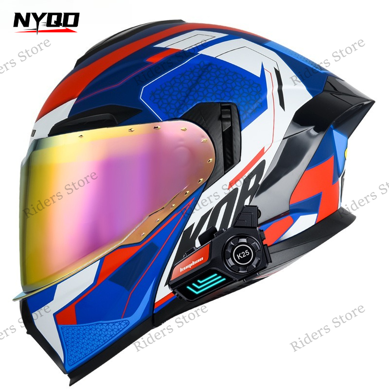3C認証フリップアップ式バイクヘルメット、デュアルレンズ電動 - Full Face Motorcycle Helmet With Bluetooth のレビューと価格