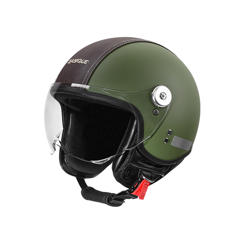 ヴィンテージ3/4オープンフェイスバイクヘルメット、PUレザ - Vintage Open Face Retro Helmet のレビューと価格