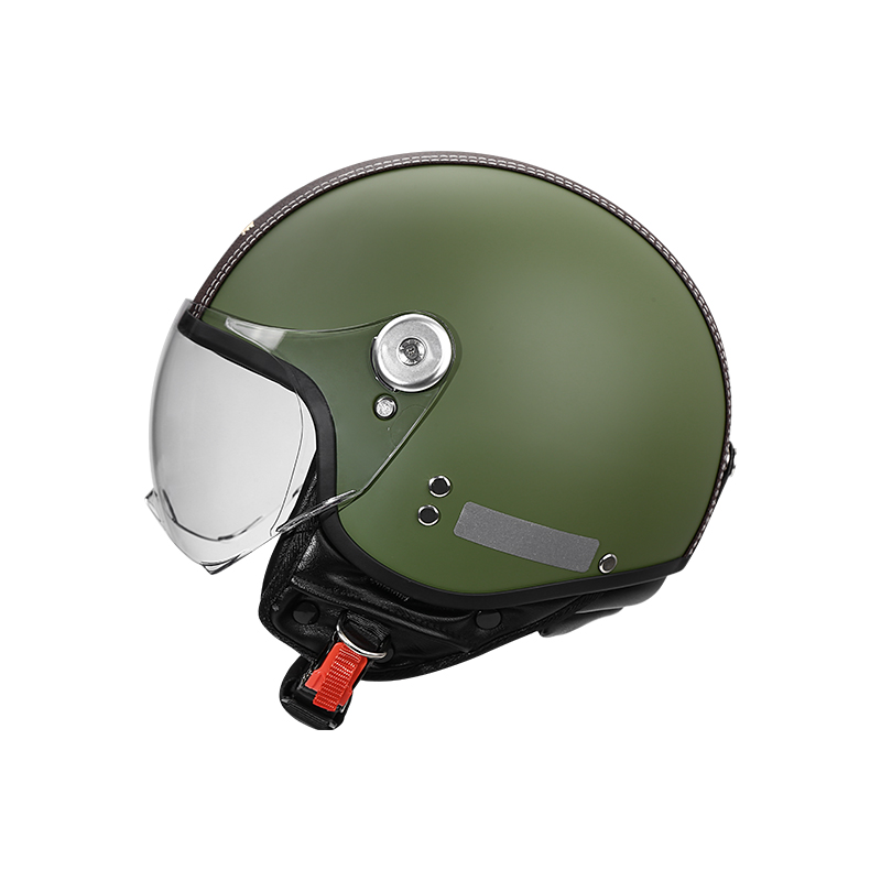 ヴィンテージ3/4オープンフェイスバイクヘルメット、PUレザ - Vintage Open Face Retro Helmet のレビューと価格