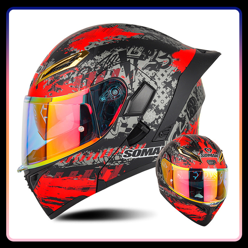 四季通用フリップアップオートバイヘルメットダブルレンズモジュ - Dual Visor Motorcycle Racing Helmet のレビューと価格