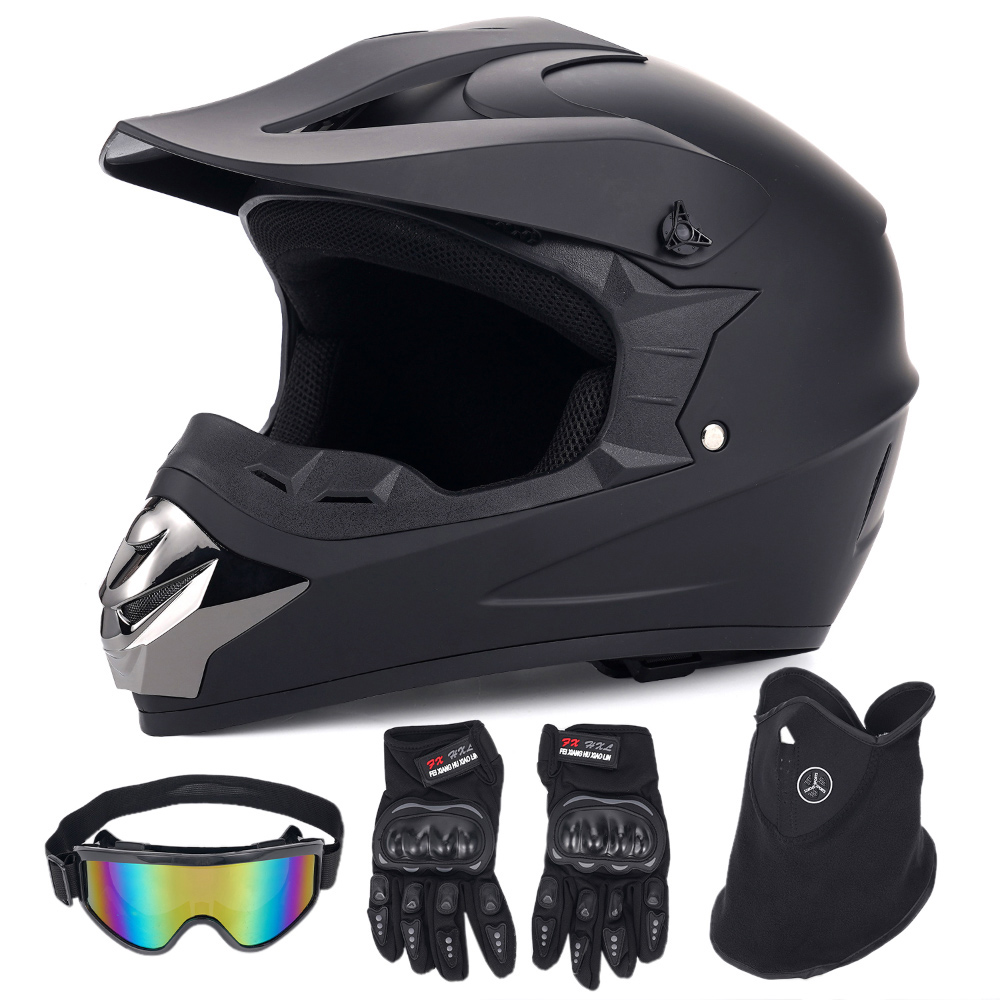 オフロードバイク用ヘルメット4点セット 大人用 DOT認証  - Off Road Motocross Helmet Goggles Set のレビューと価格