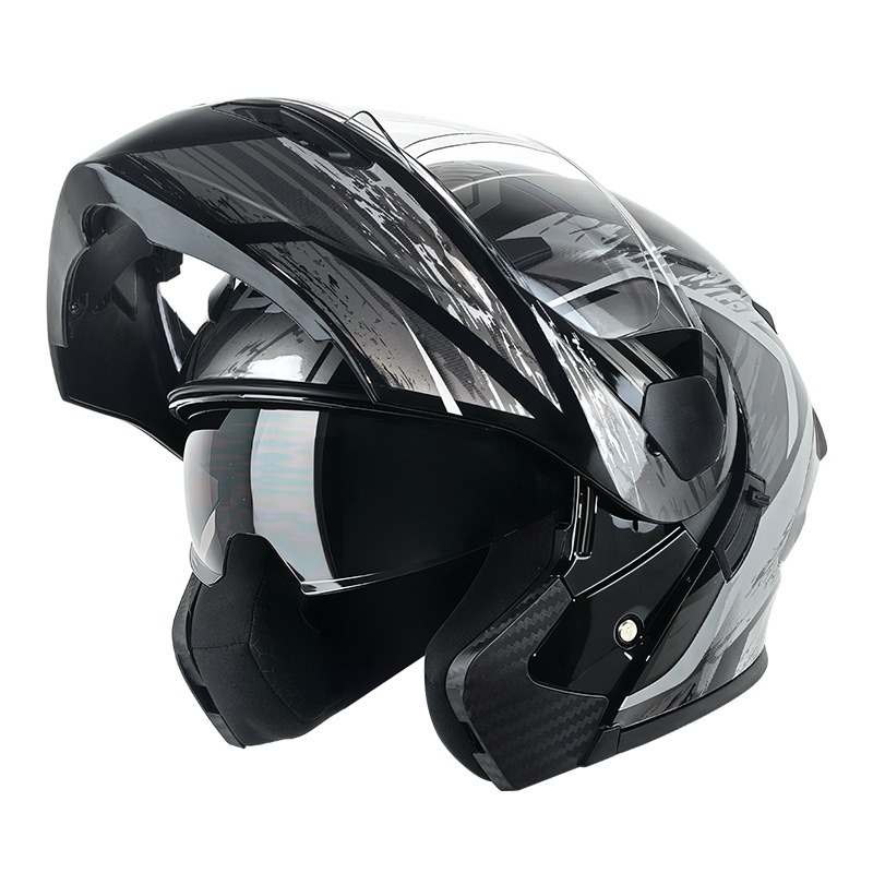 デュアルバイザー付きモジュラーフリップアップオートバイヘルメ - Modular Flip Up Motorcycle Helmet Dot Approved のレビューと価格