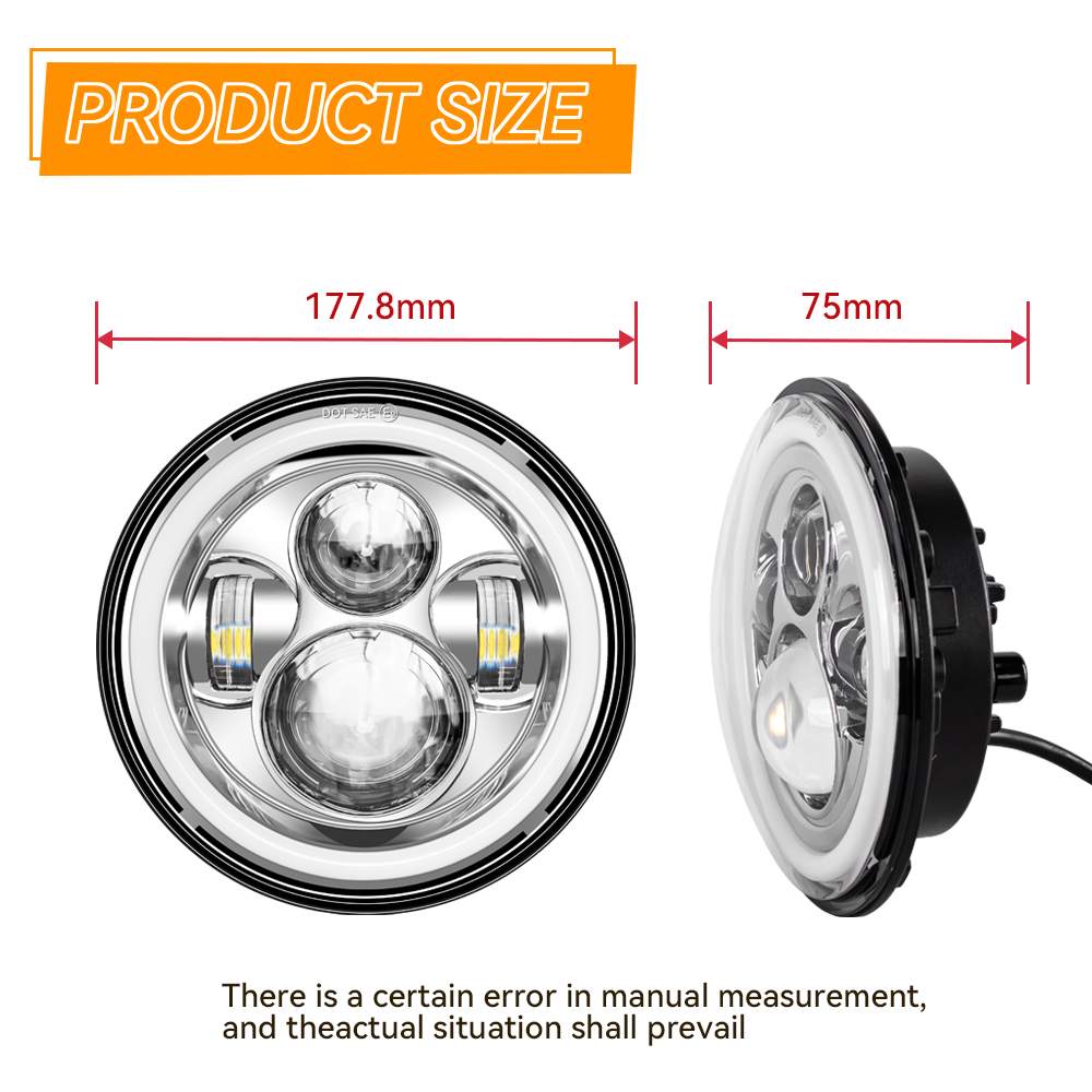 ユニバーサル 7 'ラウンドヘッドライト 7 インチオートバ - Universal Motorcycle Led Headlight Projector のレビューと価格