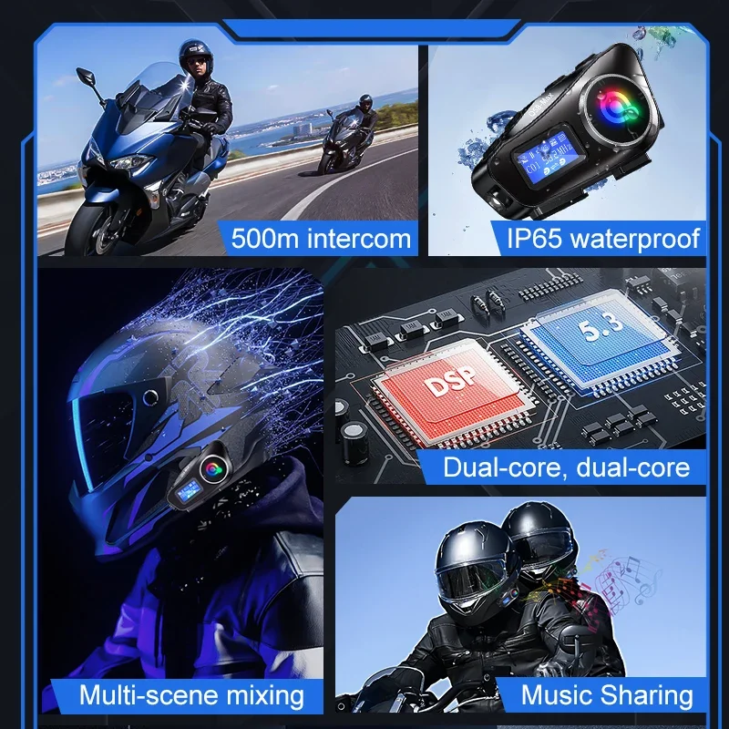 オートバイのヘルメット用の大型スクリーン付きインターホン,B - Universal Motorcycle Helmet Intercom Headset のレビューと価格