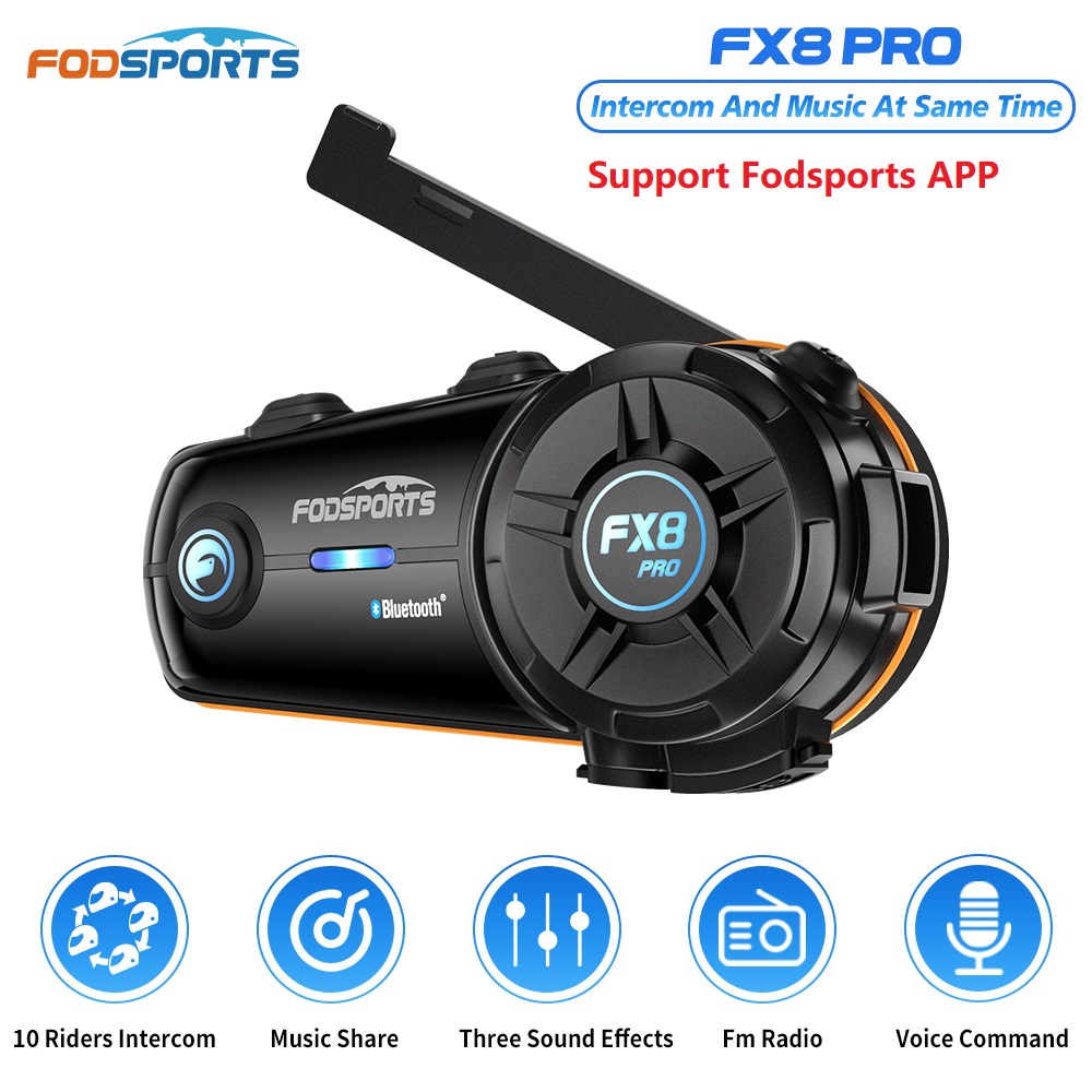 Fodsports FX8 ProオートバイのインカムBlu - Universal Motorcycle Helmet Intercom Headset のレビューと価格
