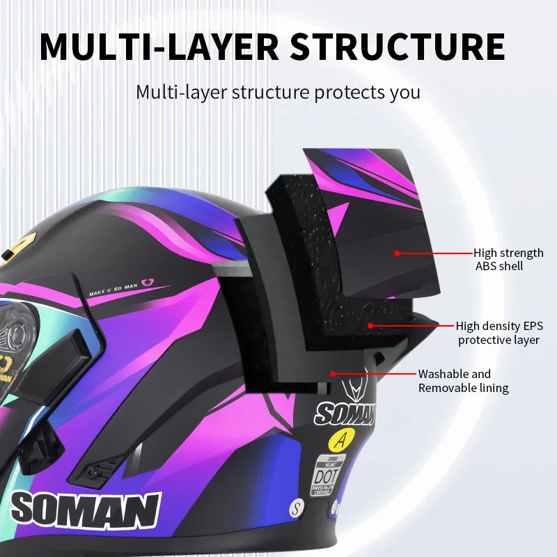 ソマン-男性と女性のためのフルフェイスのオートバイのヘルメッ - Dual Visor Motorcycle Racing Helmet のレビューと価格