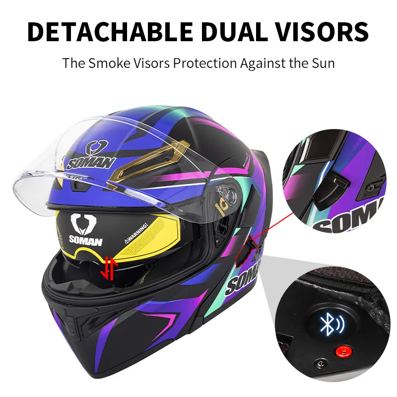 ソマン-男性と女性のためのフルフェイスのオートバイのヘルメッ - Dual Visor Motorcycle Racing Helmet のレビューと価格