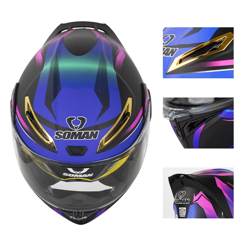 ソマン-男性と女性のためのフルフェイスのオートバイのヘルメッ - Dual Visor Motorcycle Racing Helmet のレビューと価格