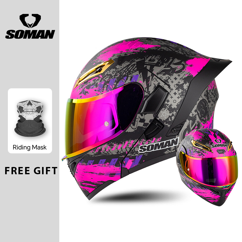 ユニセックス DOT 認証 ダブルバイザー フリップアップ  - Dual Visor Motorcycle Racing Helmet のレビューと価格