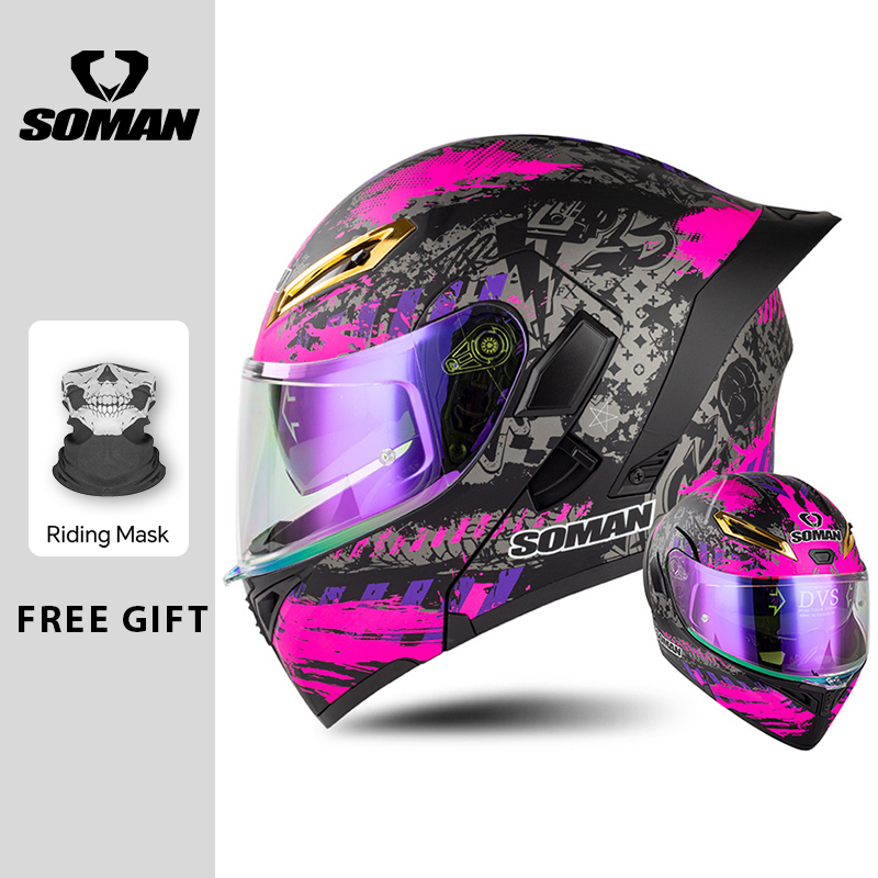ユニセックス DOT 認証 ダブルバイザー フリップアップ  - Dual Visor Motorcycle Racing Helmet のレビューと価格