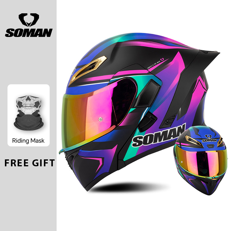 ユニセックス DOT 認証 ダブルバイザー フリップアップ  - Dual Visor Motorcycle Racing Helmet のレビューと価格