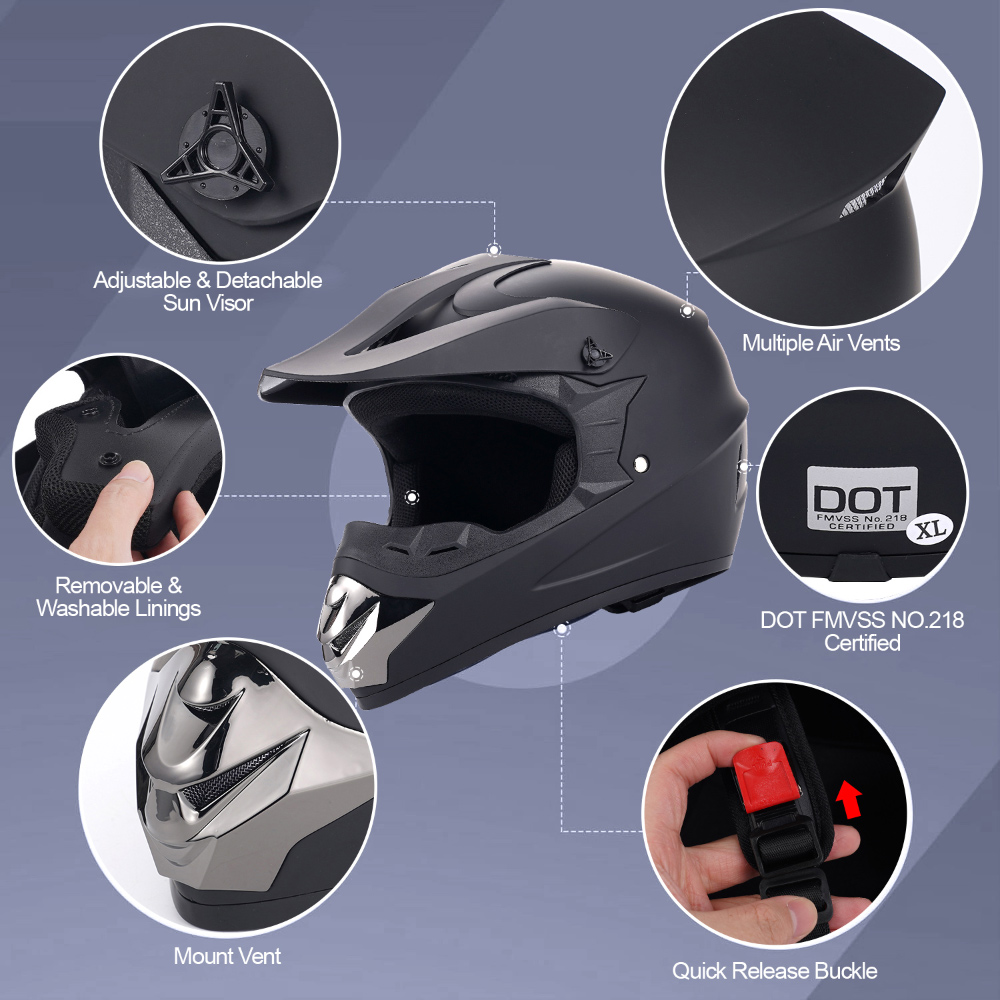 オフロードバイク用ヘルメット 4点セット 大人用 DOT認定 - Off Road Motocross Helmet Goggles Set のレビューと価格