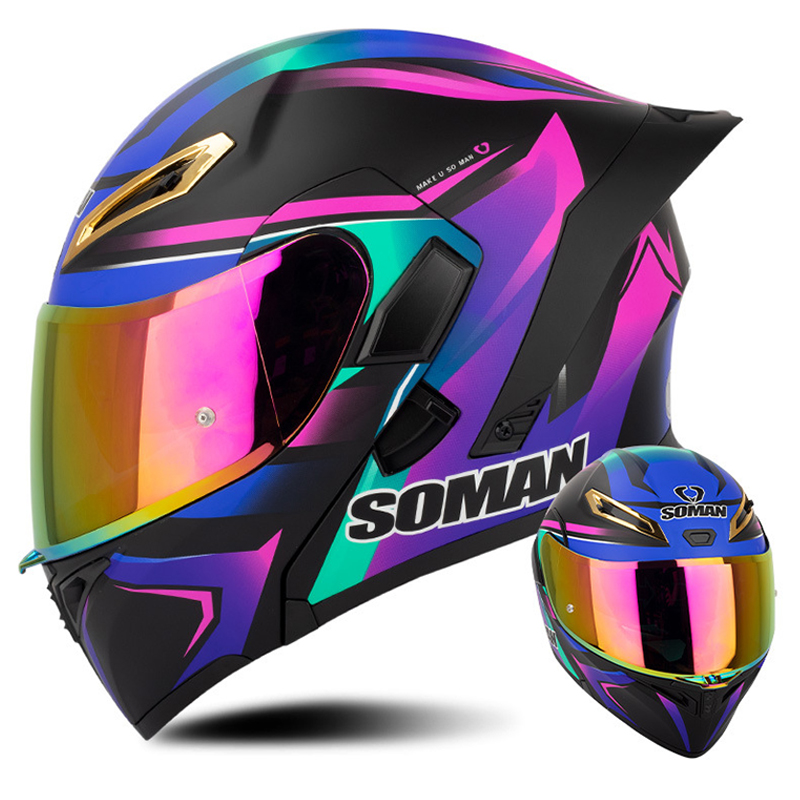 男性用オートバイヘルメット,ダブルレンズ,フラップ付き,ヴィ - Modular Flip Up Motorcycle Helmet Dot Approved のレビューと価格