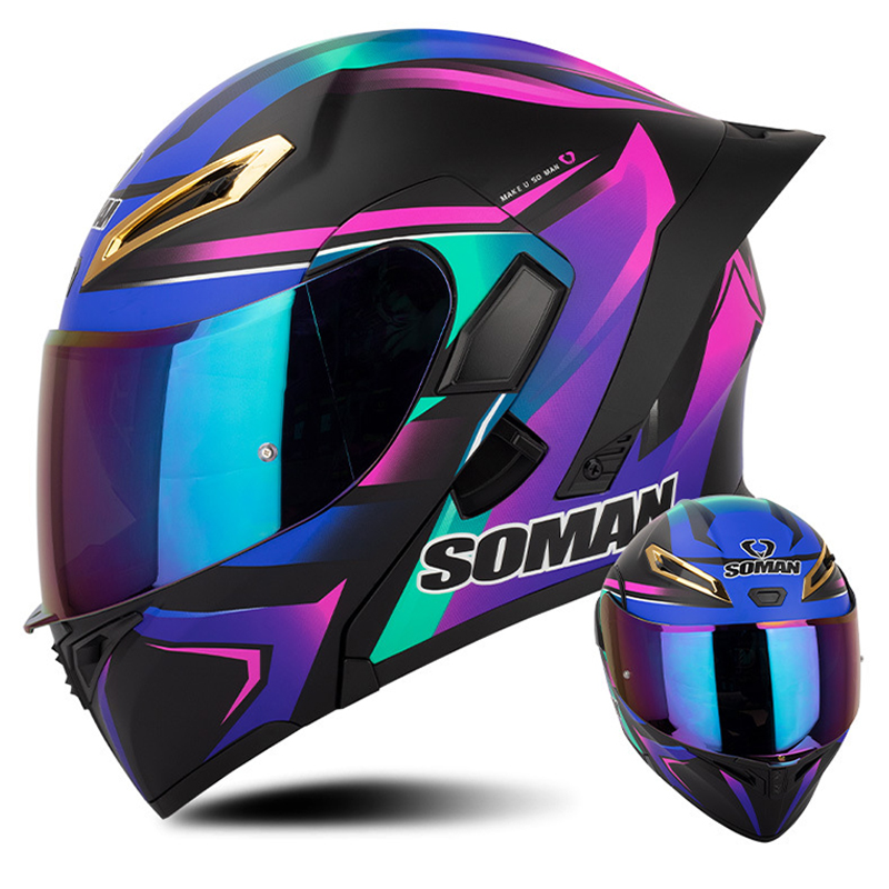 男性用オートバイヘルメット,ダブルレンズ,フラップ付き,ヴィ - Modular Flip Up Motorcycle Helmet Dot Approved のレビューと価格