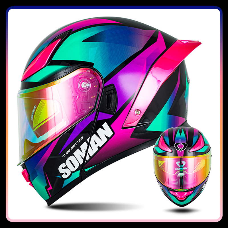メンズオートバイヘルメットデュアルレンズフリップアップヘルメ - Modular Flip Up Motorcycle Helmet Dot Approved のレビューと価格