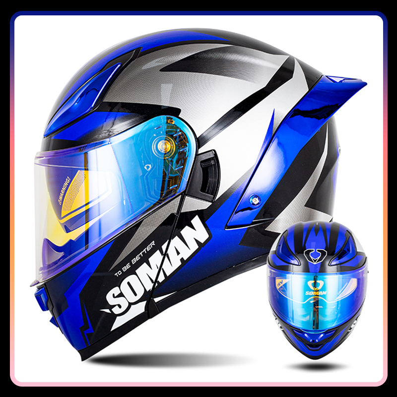 メンズオートバイヘルメットデュアルレンズフリップアップヘルメ - Modular Flip Up Motorcycle Helmet Dot Approved のレビューと価格
