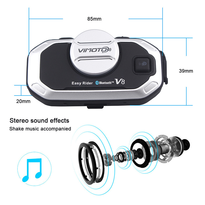 Vimoto V8 オートバイヘルメットヘッドセット Blu - Universal Motorcycle Helmet Intercom Headset のレビューと価格