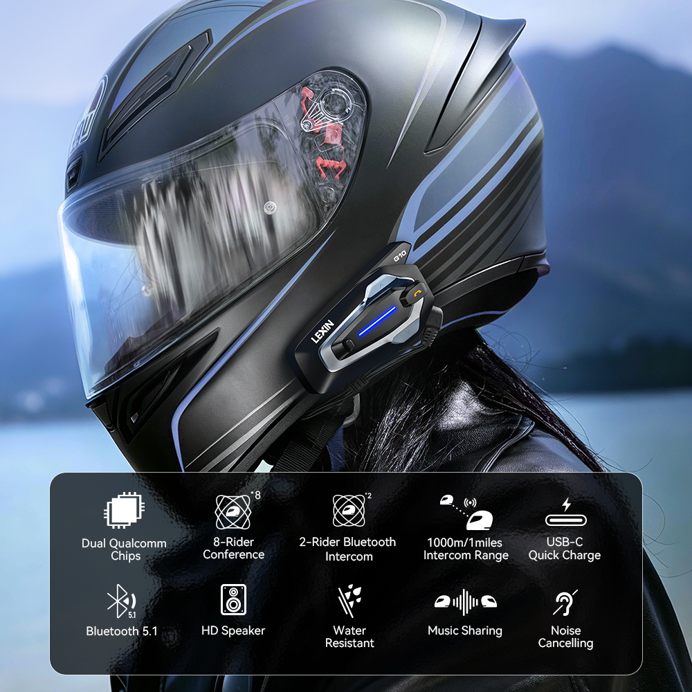 NEW-LEXIN G10 バイク用ヘルメットインターコム、 - Universal Motorcycle Helmet Intercom Headset のレビューと価格