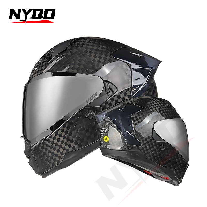 カーボンファイバーフルフェイスオートバイヘルメットF605デ - Dual Visor Motorcycle Racing Helmet のレビューと価格