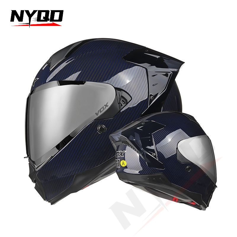 カーボンファイバーフルフェイスオートバイヘルメットF605デ - Dual Visor Motorcycle Racing Helmet のレビューと価格
