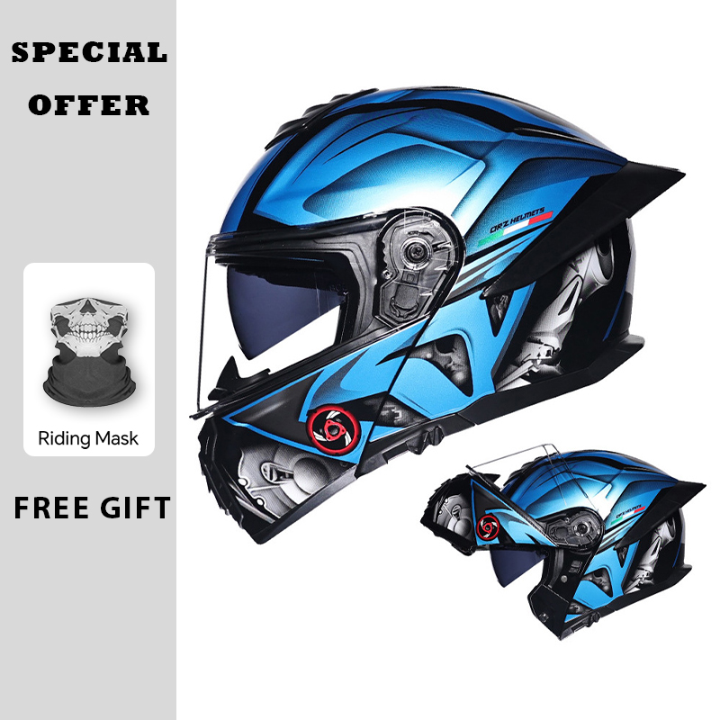 オートバイフリップアップヘルメット ダブルバイザー ラージテ - Dual Visor Motorcycle Racing Helmet のレビューと価格