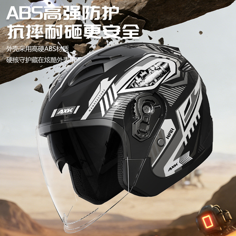 3/4オープンフェイスレトロオートバイヘルメット、デュアルバ - Dual Visor Motorcycle Racing Helmet のレビューと価格
