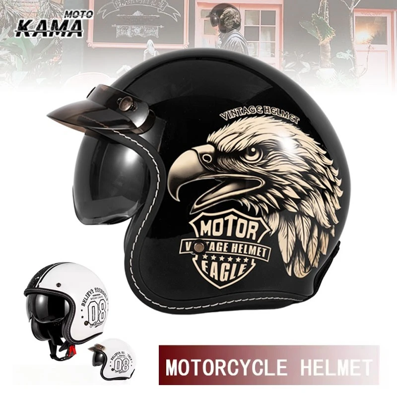 HOT オープンフェイスオートバイヘルメット ヴィンテージモ - Vintage Open Face Retro Helmet のレビューと価格